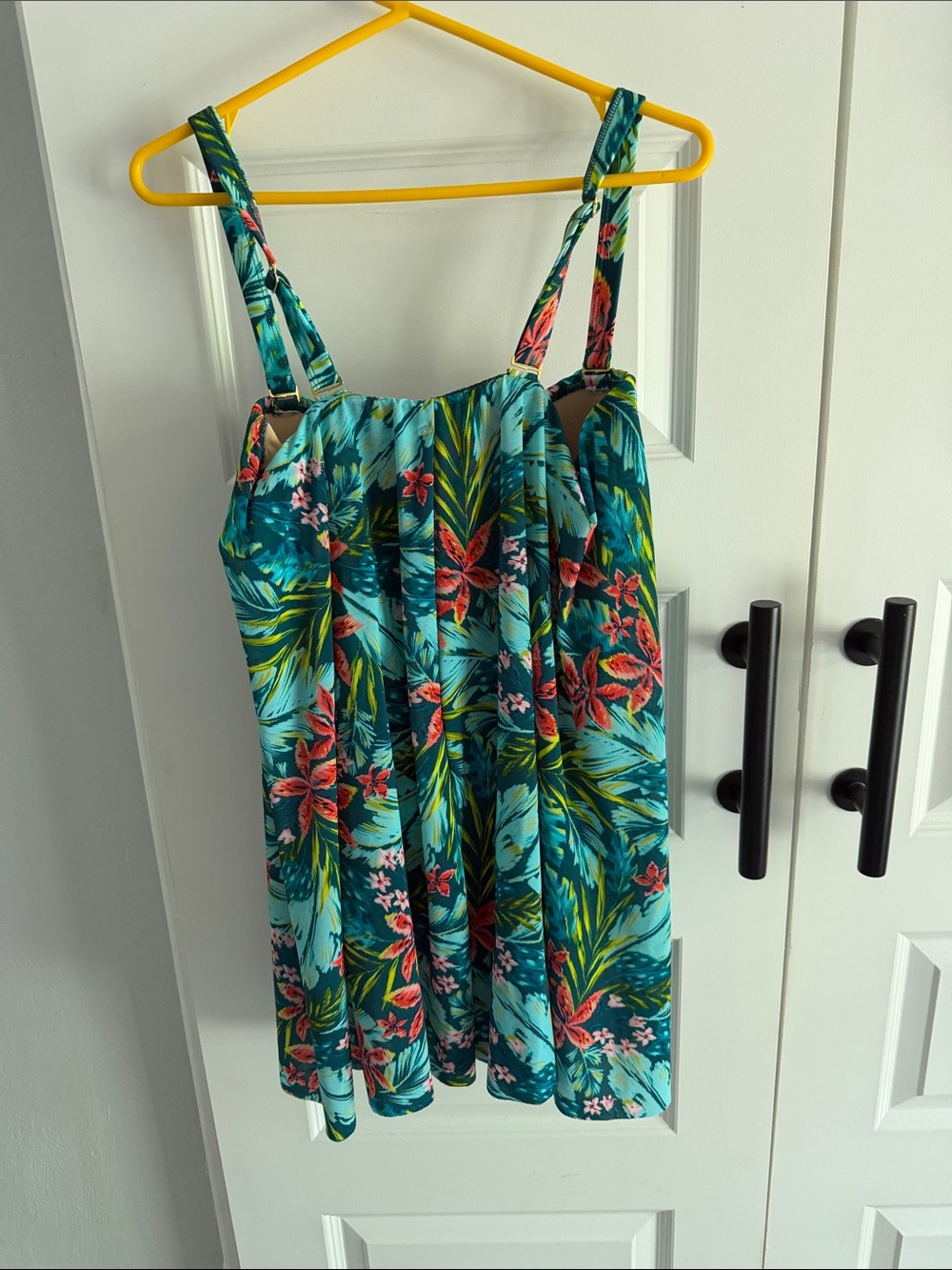Tropical Floral Tie-Front one piece swimsuit Teal & Coral 18W - Picture 3 of 7